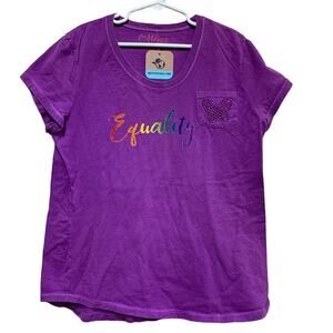 Hand Printed Upcycled Child XL Equality Rainbow Pride Sparkle Butterfly Tee